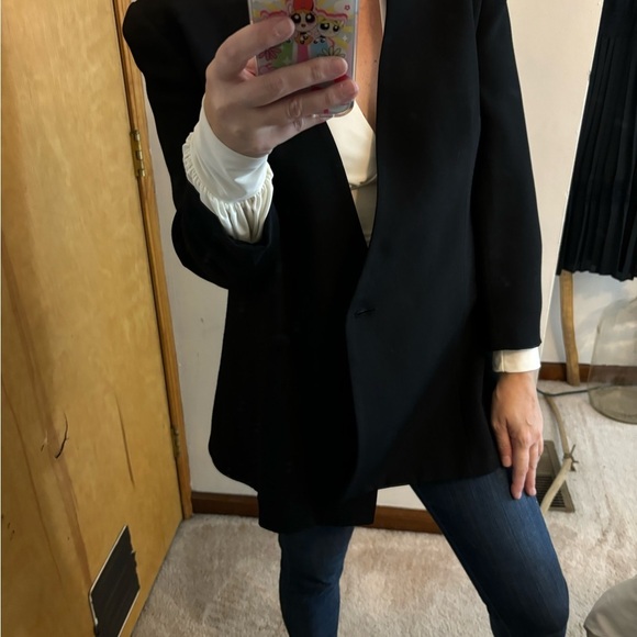 Doncaster Black Wool Single Button 80s Style Long Blazer - Picture 1 of 10